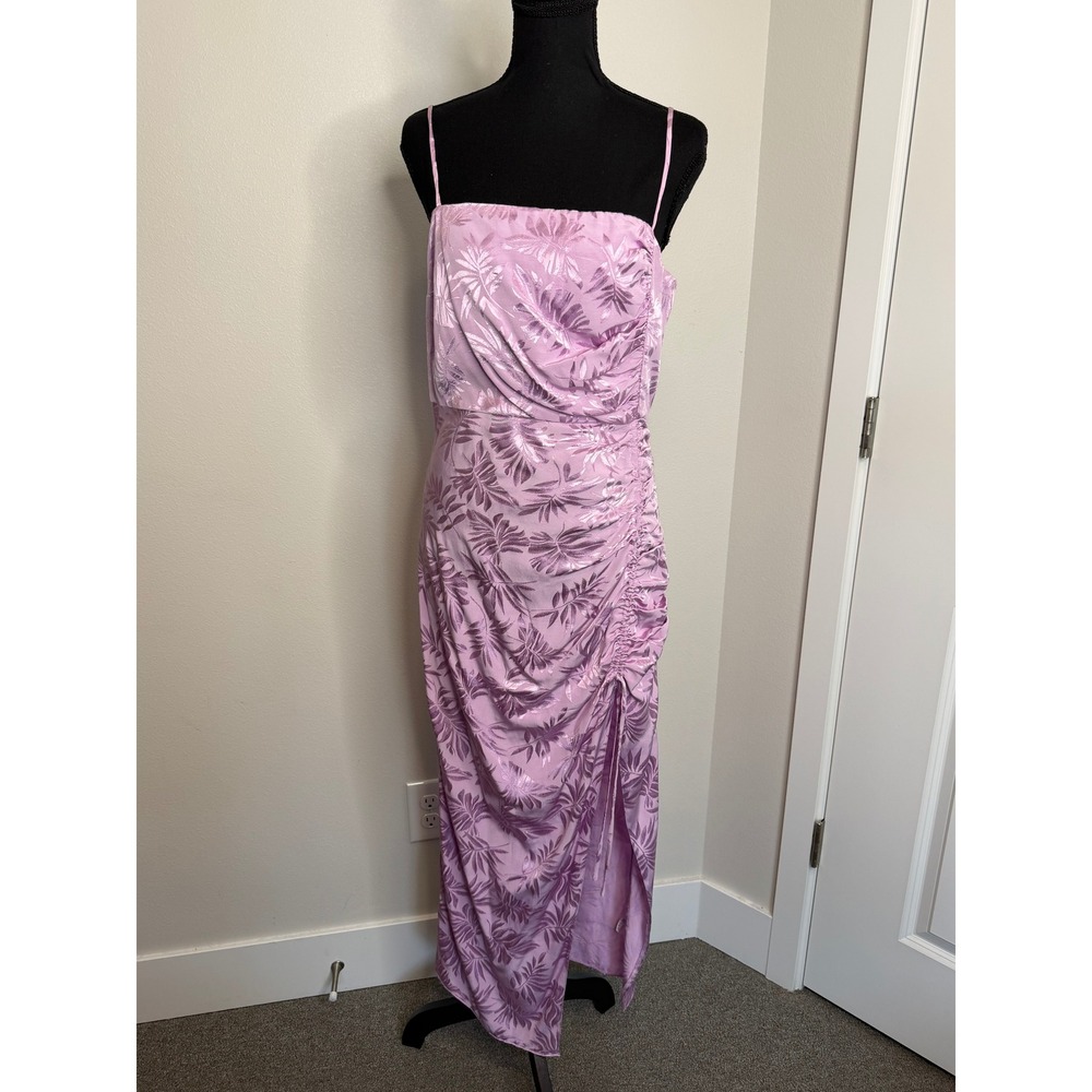 Saylor Gardenia Lilac Tropical Jacquard Ruched Midi Dress Purple M